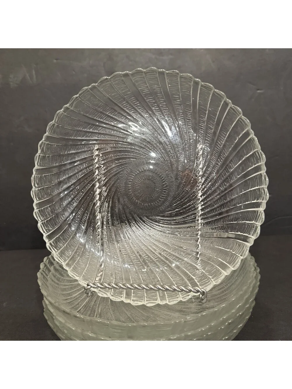 Arcoroc (5) Seabreeze Swirl Coupe Salad Plates Clear Glass 7 7/8” Wide USA